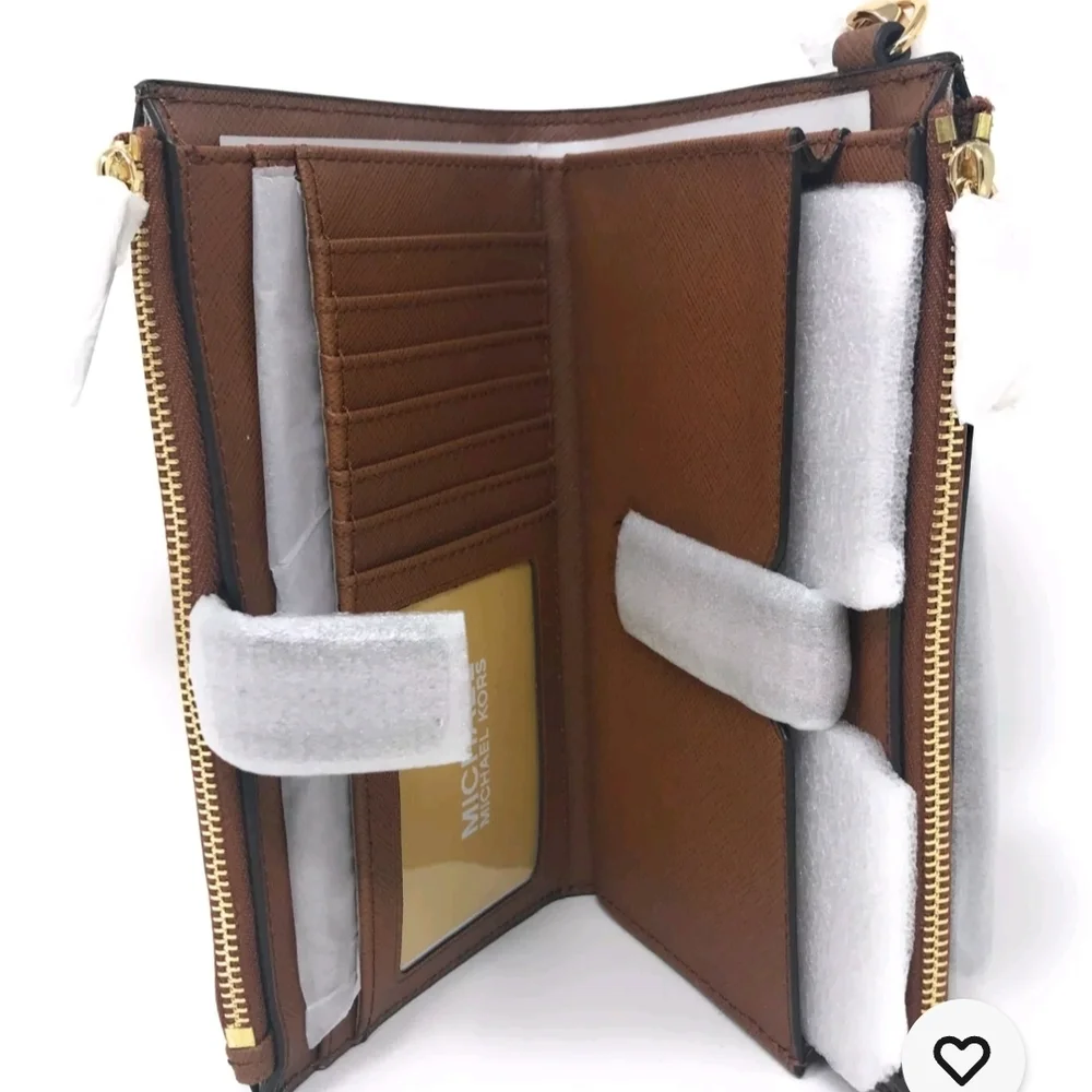 Michael Kors Jet Set Saffiano Leather Double Zip Wristlet - Luggage Brown - $258